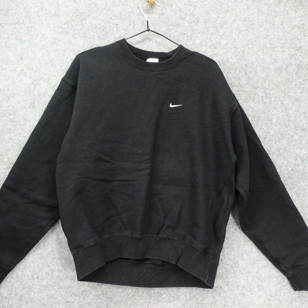 Nike Small Swoosh Black Sweatshirt Mens S Fleece Crewneck Pullover Lounge Gym
